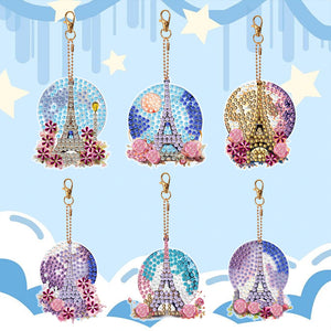 6Pcs DIY Eiffel Tower Special Shape 5D Diamond Art Keychain for Birthday