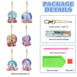 6Pcs DIY Eiffel Tower Special Shape 5D Diamond Art Keychain for Birthday