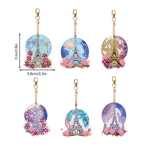 6Pcs DIY Eiffel Tower Special Shape 5D Diamond Art Keychain for Birthday