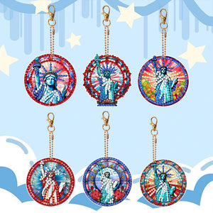6Pcs DIY Statue Of Liberty Special Shape 5D Diamond Art Keychain for Birthday