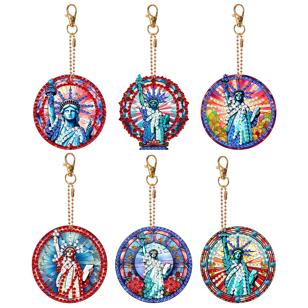 6Pcs DIY Statue Of Liberty Special Shape 5D Diamond Art Keychain for Birthday