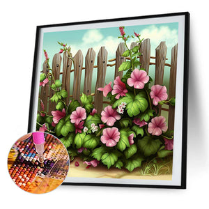 Fence With Flowers 40*40CM(Picture) Full Round Drill Diamond Painting