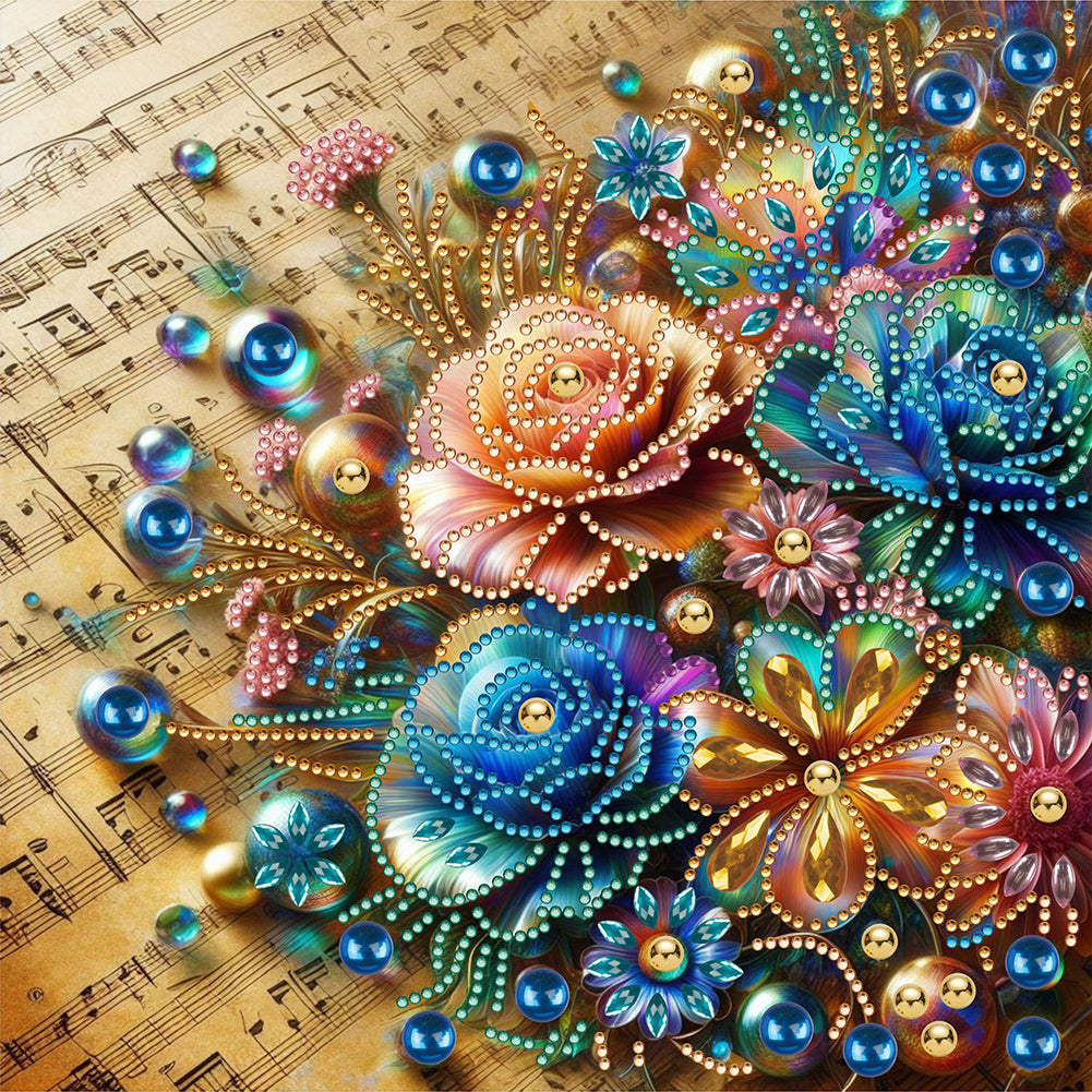 Flowers Blooming On The Sheet Music 30*30CM(Canvas) Partial Special Shaped Drill Diamond Painting