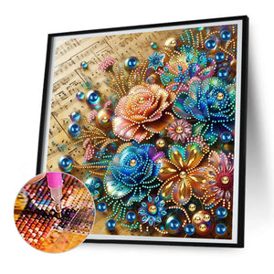 Flowers Blooming On The Sheet Music 30*30CM(Canvas) Partial Special Shaped Drill Diamond Painting