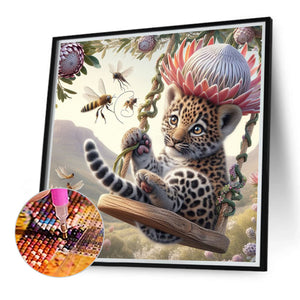 Swing Leopard 40*40CM(Canvas) Round Full Drill Diamond Painting