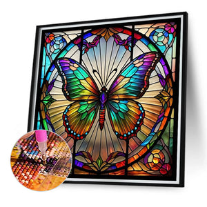 Butterfly Glass Painting 40*40CM(Canvas) Round Full Drill Diamond Painting