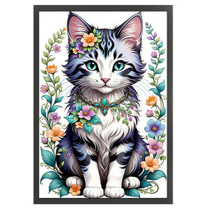 Huancan - Flower Vine Cat - 40*60CM 11CT 3 Stamped Cross Stitch