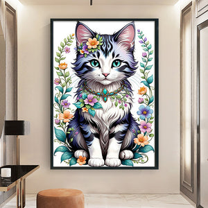 Huancan - Flower Vine Cat - 40*60CM 11CT 3 Stamped Cross Stitch