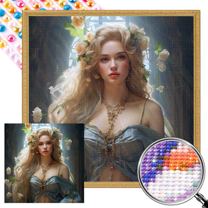 Flower Princess 40*40CM(Picture) Round Full Drill Diamond Painting