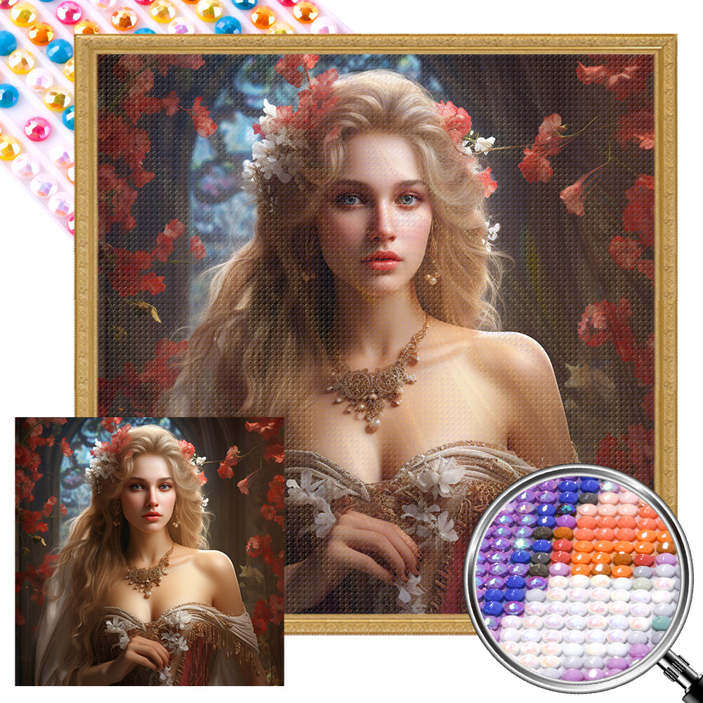 Flower Princess 40*40CM(Picture) Round Full Drill Diamond Painting