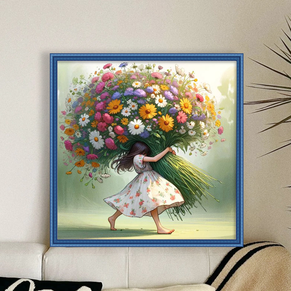 Daisy Girl - Full 11CT Stamped Cross Stitch 50x50CM - Huacan