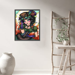 Girl In A Hat And Dress 40*50CM(Picture) Full Round Drill Diamond Painting