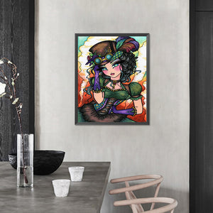 Girl In A Hat And Dress 40*50CM(Picture) Full Round Drill Diamond Painting