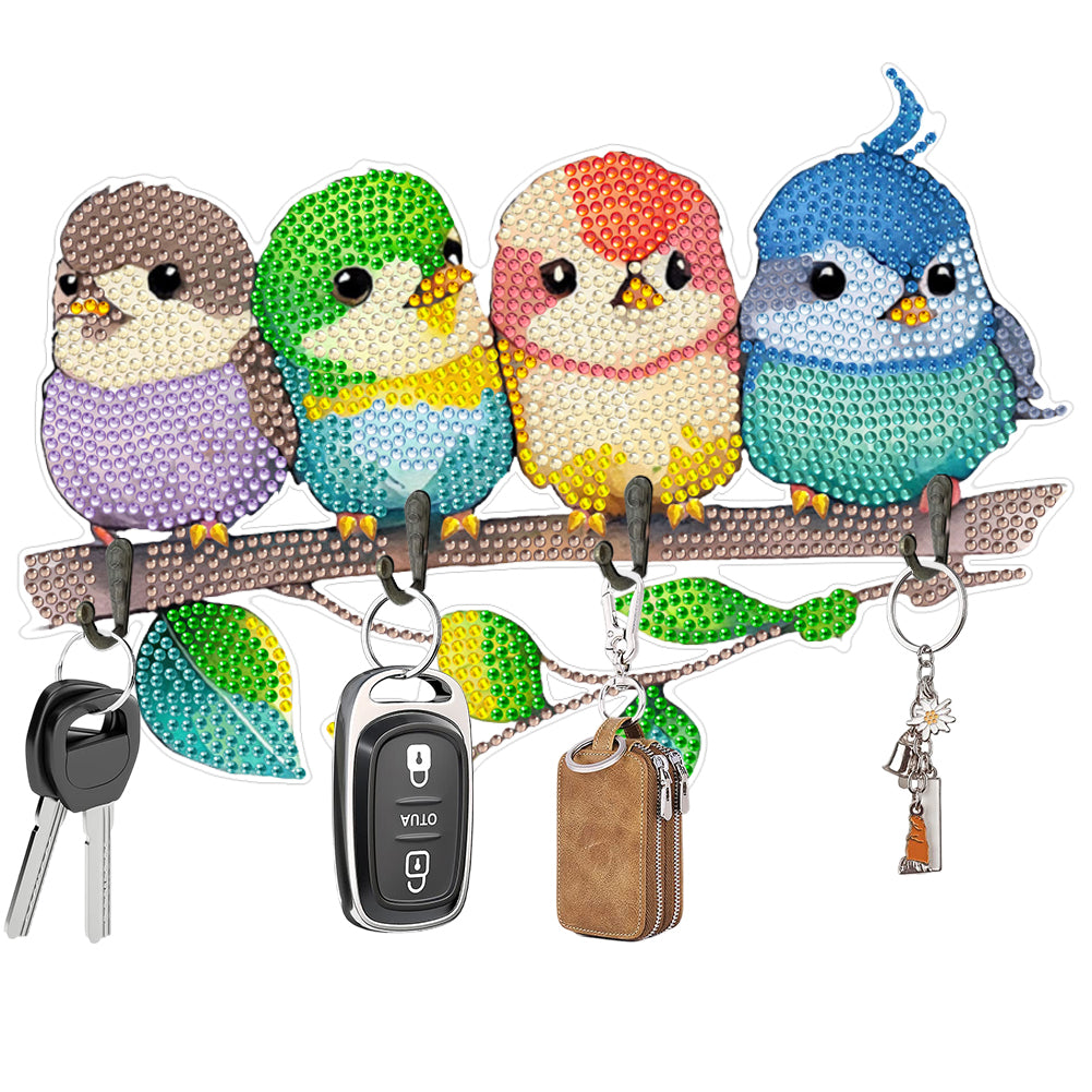 Birds Wood 2D/Flat DIY Diamond Painting Art Hooks No Hole Punching Wall Decor