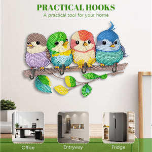 Birds Wood 2D/Flat DIY Diamond Painting Art Hooks No Hole Punching Wall Decor