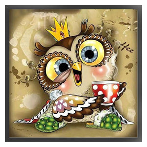 Huancan - Owl Drinking Coffee - 40*40CM 11CT 3 Stamped Cross Stitch