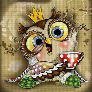Huancan - Owl Drinking Coffee - 40*40CM 11CT 3 Stamped Cross Stitch