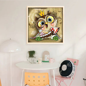 Huancan - Owl Drinking Coffee - 40*40CM 11CT 3 Stamped Cross Stitch