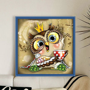 Huancan - Owl Drinking Coffee - 40*40CM 11CT 3 Stamped Cross Stitch