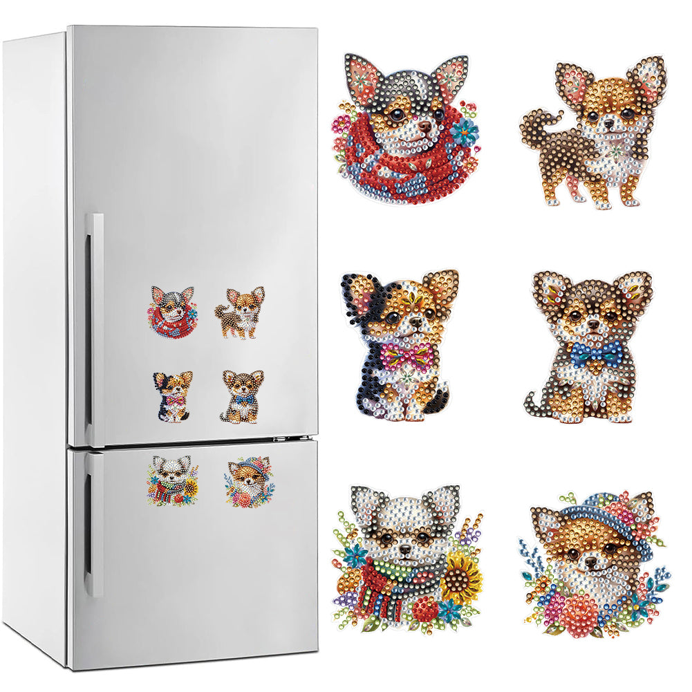 6Pcs Acrylic Chihuahua Puppy DIY Diamond Painting Magnets Kit for Art Crafts Gif