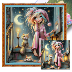 Yishu - Girl In Pajamas - 50*50CM 11CT 3 Stamped Cross Stitch