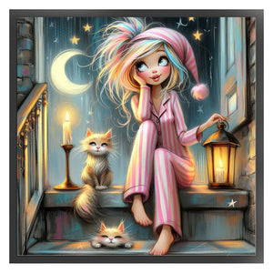 Yishu - Girl In Pajamas - 50*50CM 11CT 3 Stamped Cross Stitch