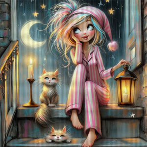 Yishu - Girl In Pajamas - 50*50CM 11CT 3 Stamped Cross Stitch