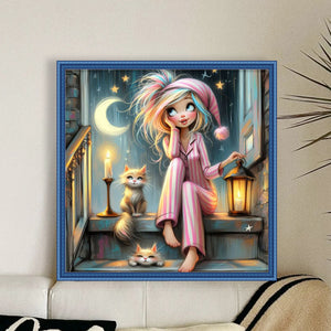 Yishu - Girl In Pajamas - 50*50CM 11CT 3 Stamped Cross Stitch