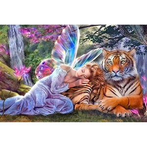 Yishu - Woman And Tiger - 70*50CM 11CT 3 Stamped Cross Stitch