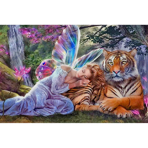 Yishu - Woman And Tiger - 70*50CM 11CT 3 Stamped Cross Stitch
