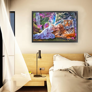 Yishu - Woman And Tiger - 70*50CM 11CT 3 Stamped Cross Stitch