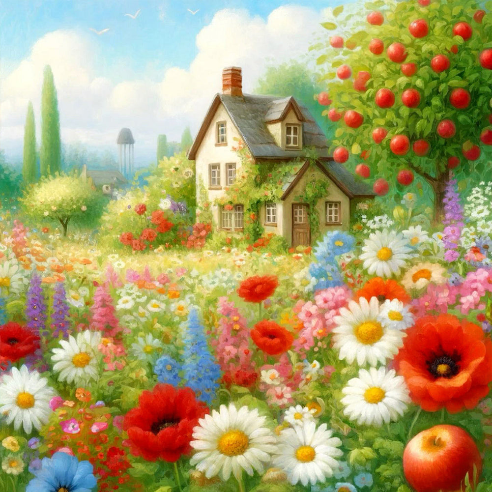 House With Flowers 40*40CM(Canvas) Full Round Drill Diamond Painting