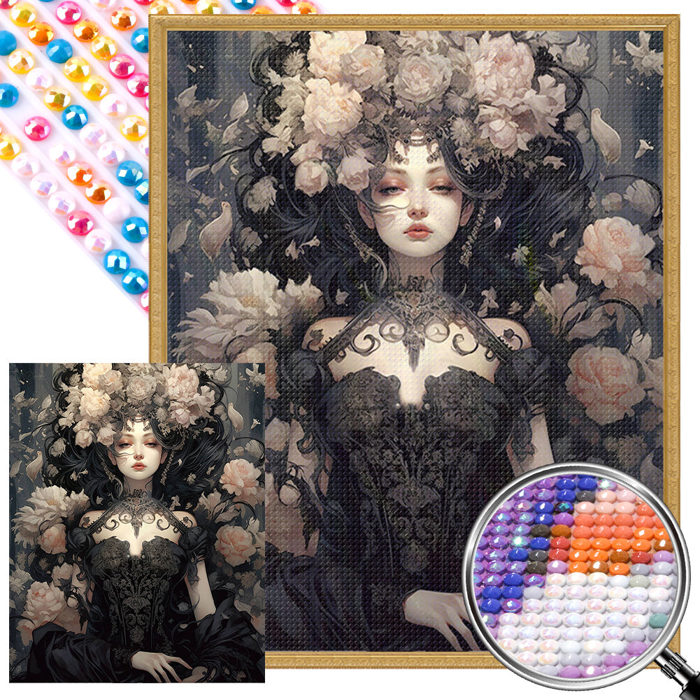 Mysterious Flower Girl 40*50CM(Picture) Full Round Drill Diamond Painting