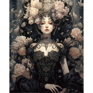 Mysterious Flower Girl 40*50CM(Picture) Full Round Drill Diamond Painting