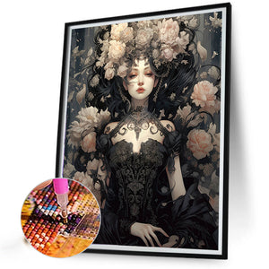Mysterious Flower Girl 40*50CM(Picture) Full Round Drill Diamond Painting