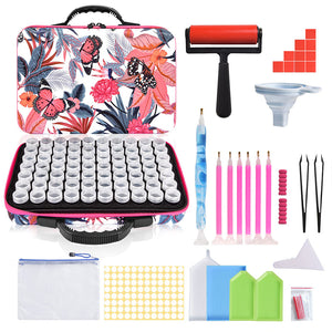 70 Slots 5D Diamond Painting Case with Tools for DIY Art Craft (Pink Butterfly)