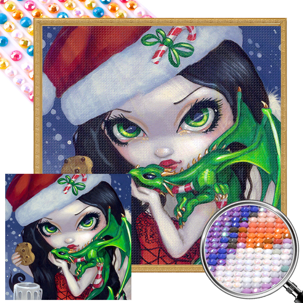 Green Dragon And Christmas Girl 50*50CM(Picture) Full Round Drill Diamond Painting