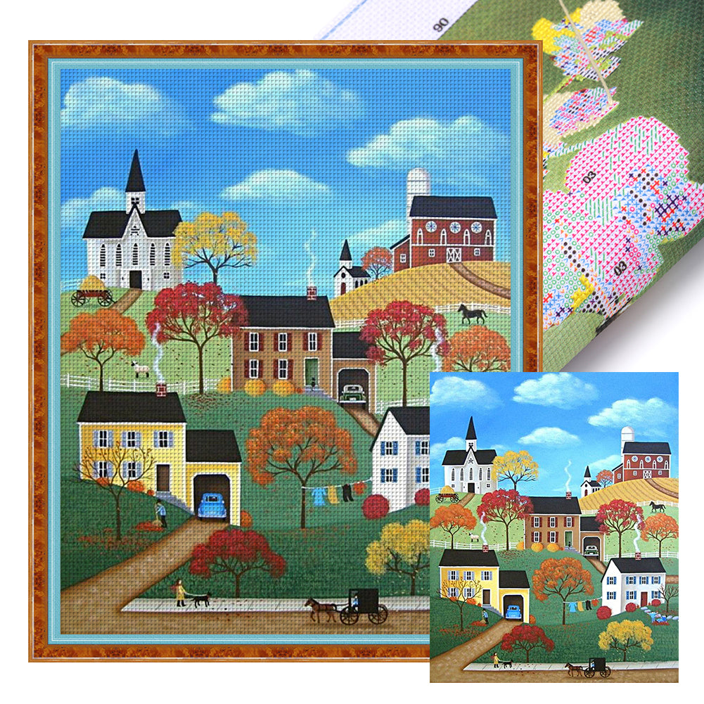Huancan - Town Under A Blue Sky - 40*50CM 14CT 2 Stamped Cross Stitch