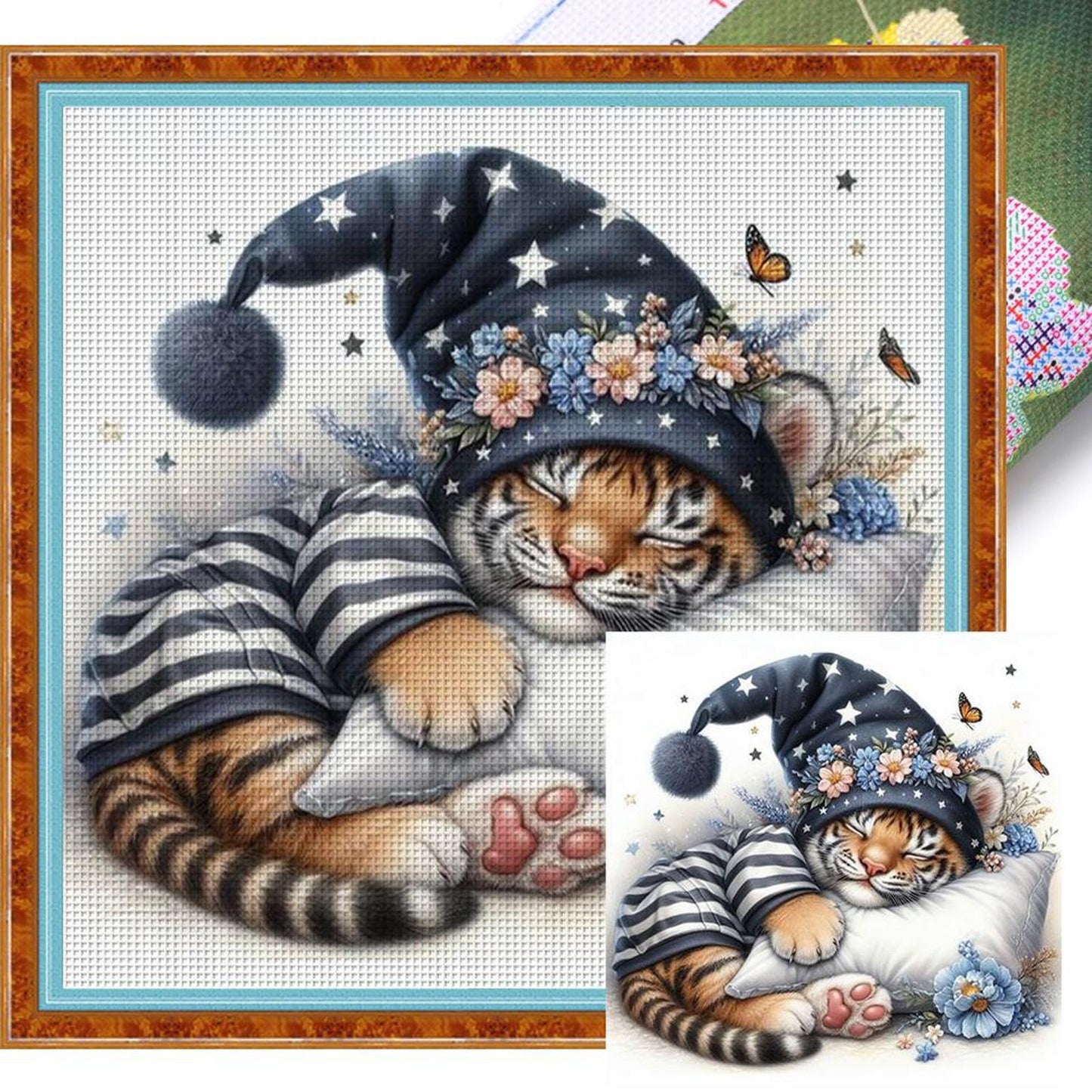 Sleeping Tiger Cub - Full 11CT Stamped Cross Stitch 40x40CM - Huacan