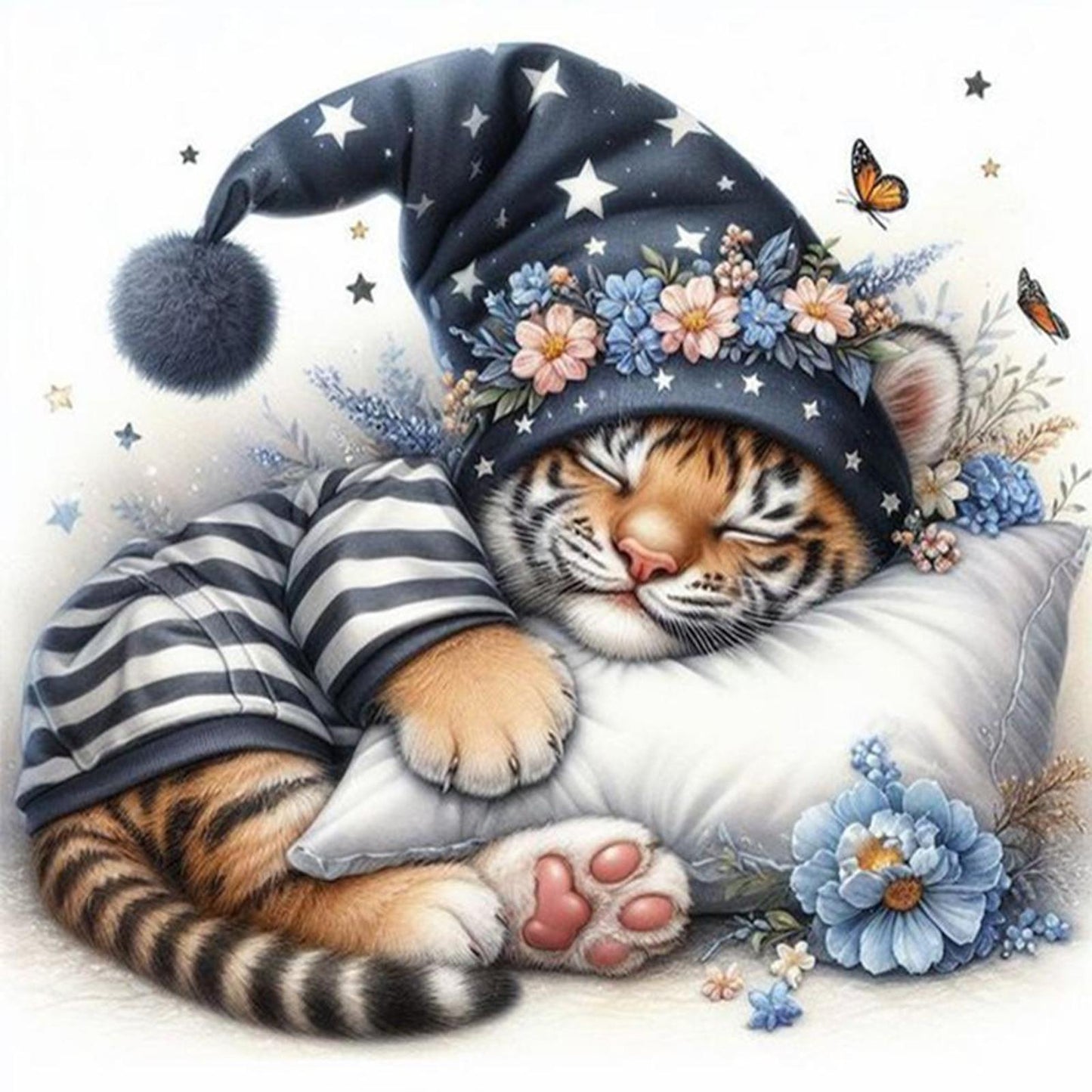 Sleeping Tiger Cub - Full 11CT Stamped Cross Stitch 40x40CM - Huacan
