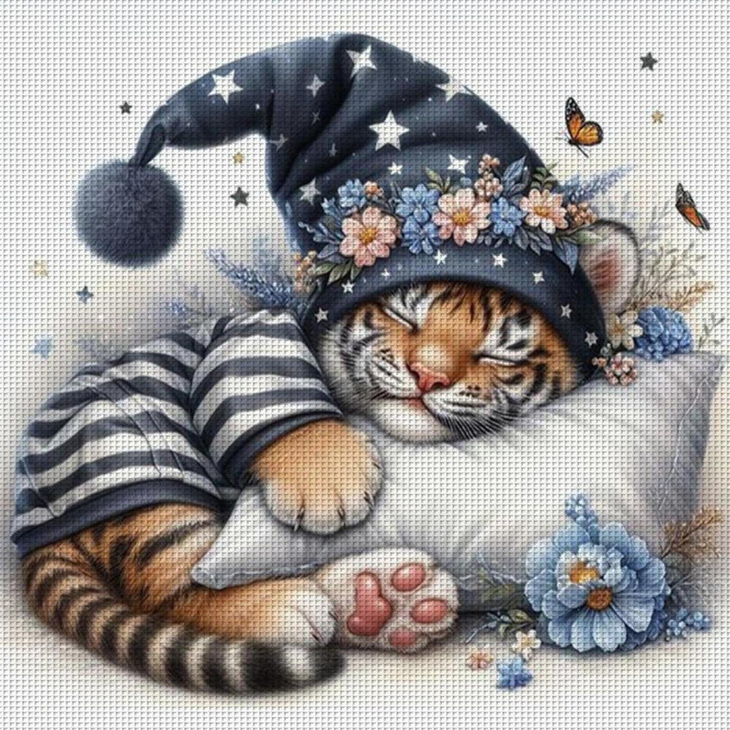 Sleeping Tiger Cub - Full 11CT Stamped Cross Stitch 40x40CM - Huacan