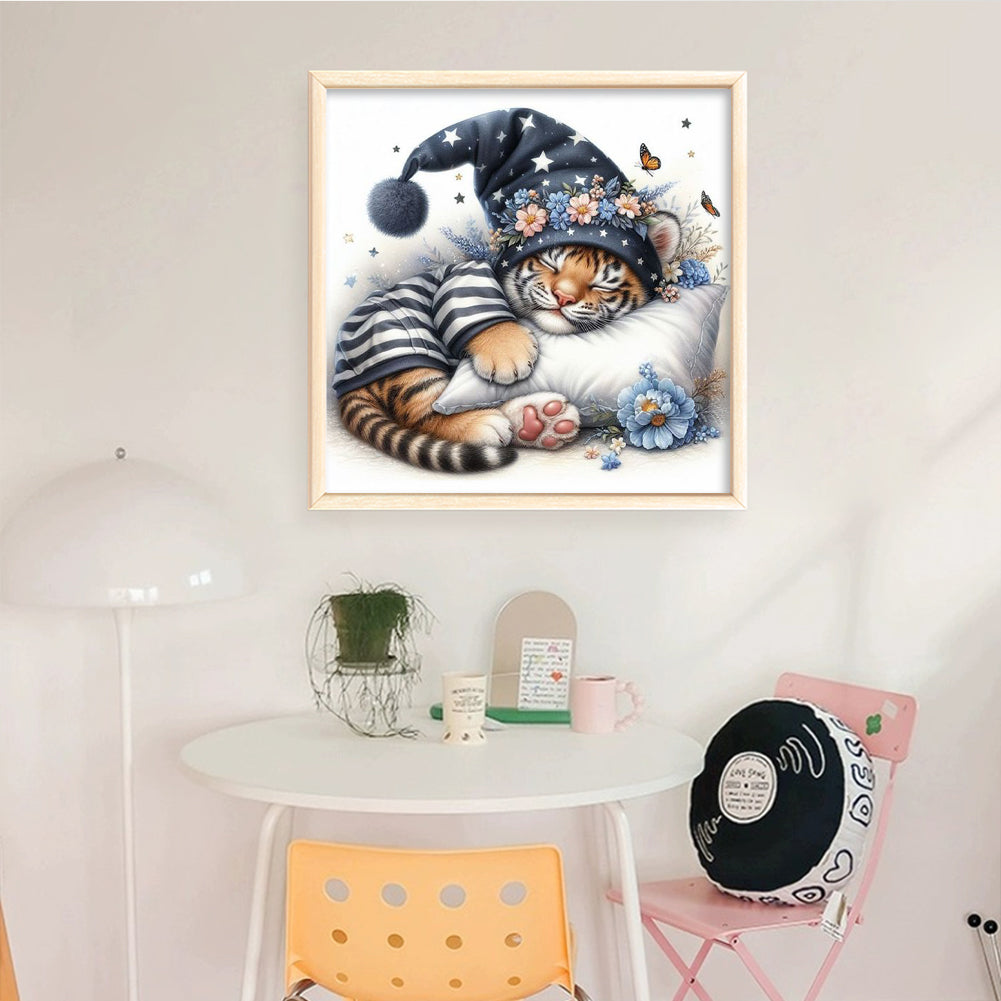 Sleeping Tiger Cub - Full 11CT Stamped Cross Stitch 40x40CM - Huacan