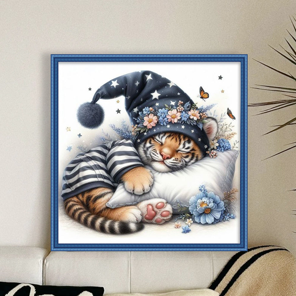Sleeping Tiger Cub - Full 11CT Stamped Cross Stitch 40x40CM - Huacan