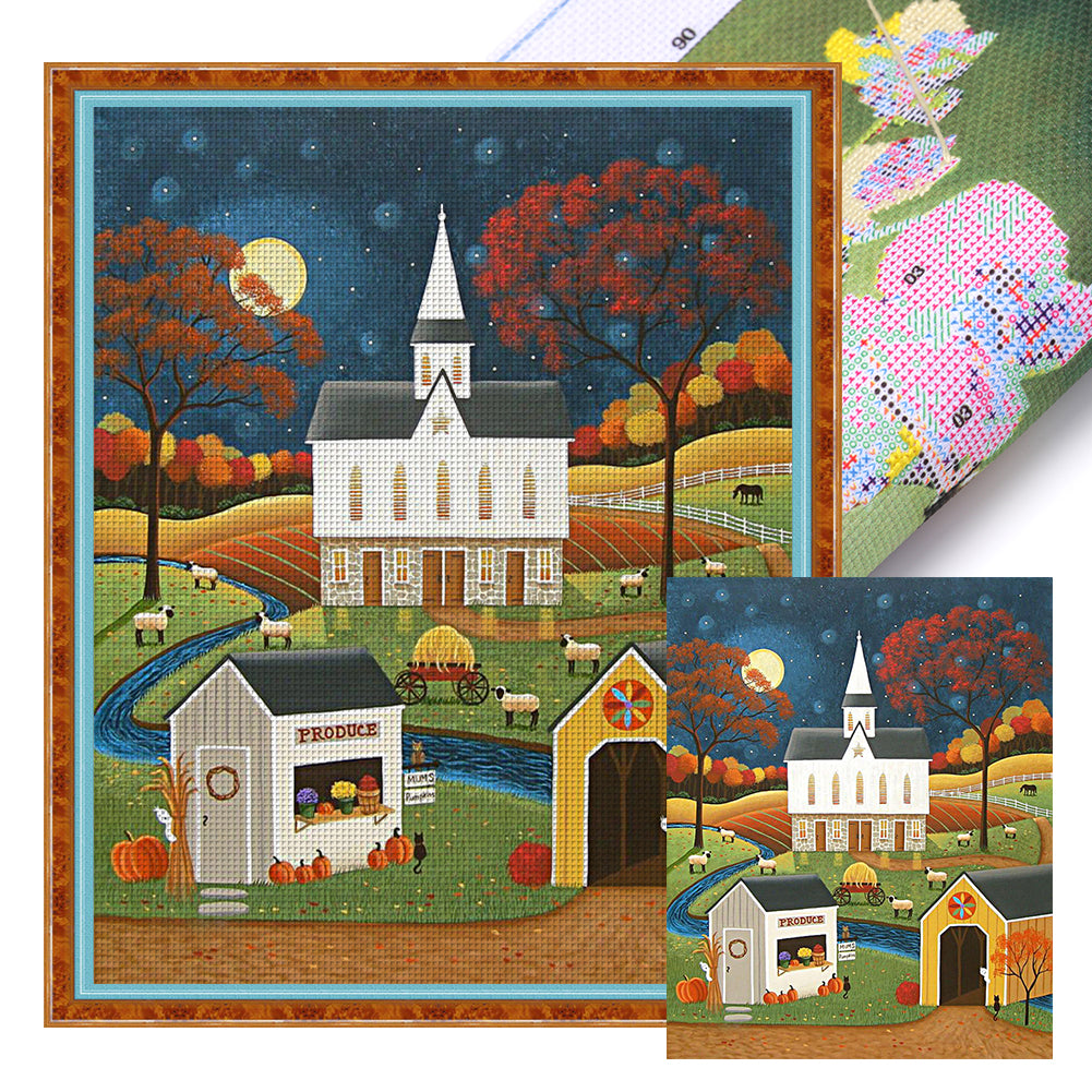 Huancan - Farm At Night - 40*50CM 11CT 3 Stamped Cross Stitch