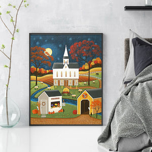 Huancan - Farm At Night - 40*50CM 11CT 3 Stamped Cross Stitch