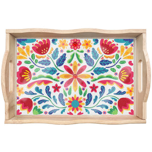 Wooden Cartoon Flower Diamond Decorative Serving Tray with Handle for Home Decor