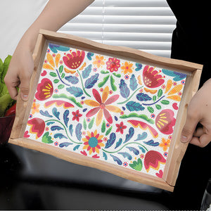 Wooden Cartoon Flower Diamond Decorative Serving Tray with Handle for Home Decor