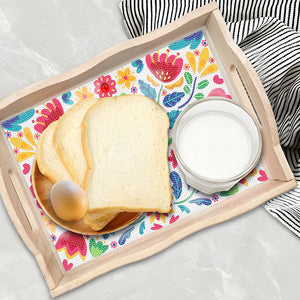 Wooden Cartoon Flower Diamond Decorative Serving Tray with Handle for Home Decor