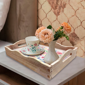 Wooden Cartoon Flower Diamond Decorative Serving Tray with Handle for Home Decor