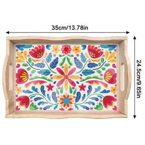 Wooden Cartoon Flower Diamond Decorative Serving Tray with Handle for Home Decor